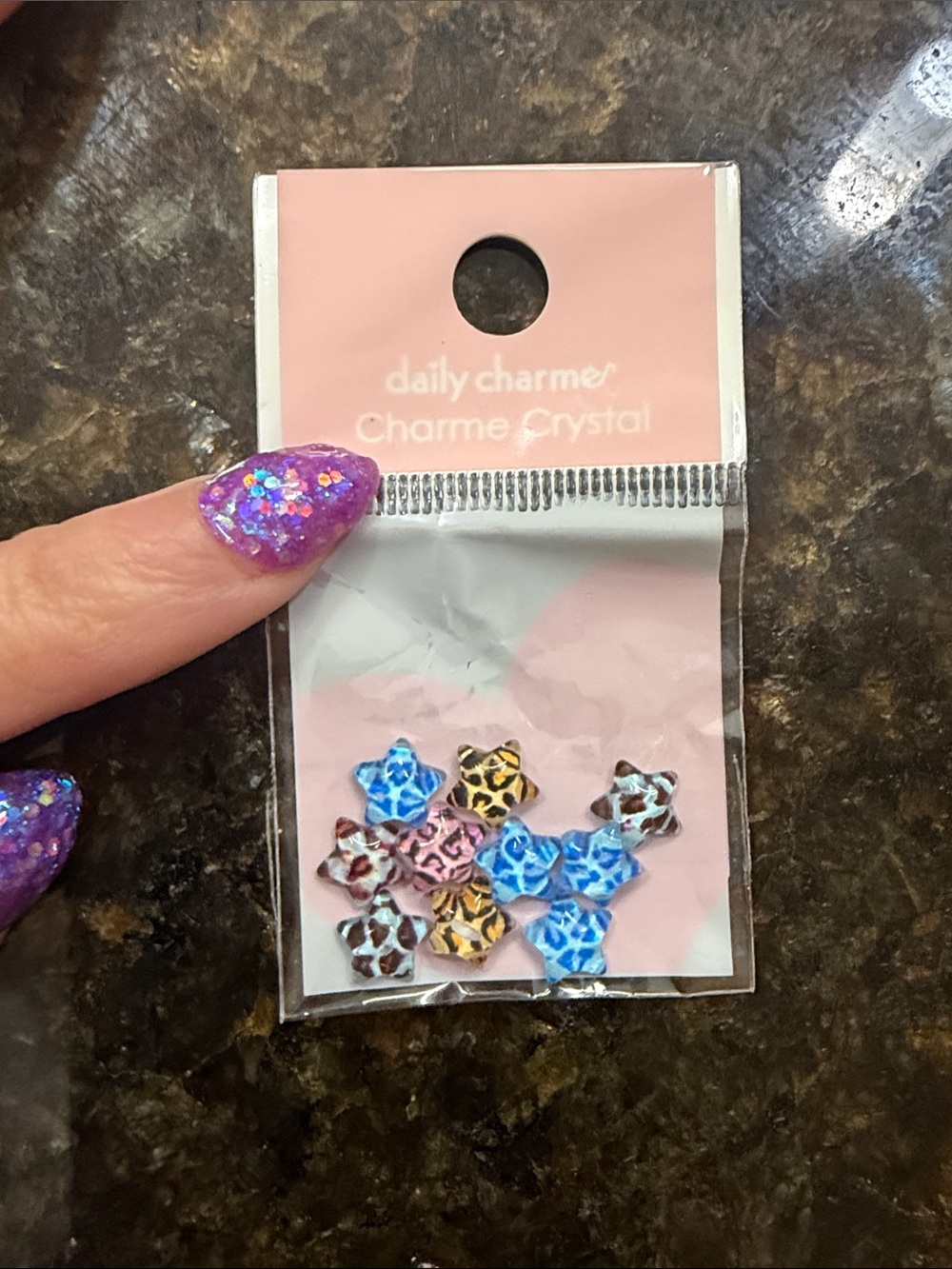 Daily Charme Pink & Blue Star Nail Charms - Leopard Print Accent